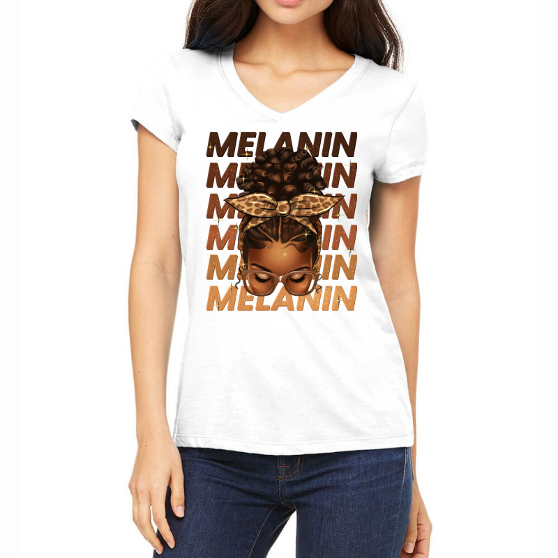 Melanin Afro Messy Bun Women's V-Neck T-Shirt by texasbilliewilder | Artistshot