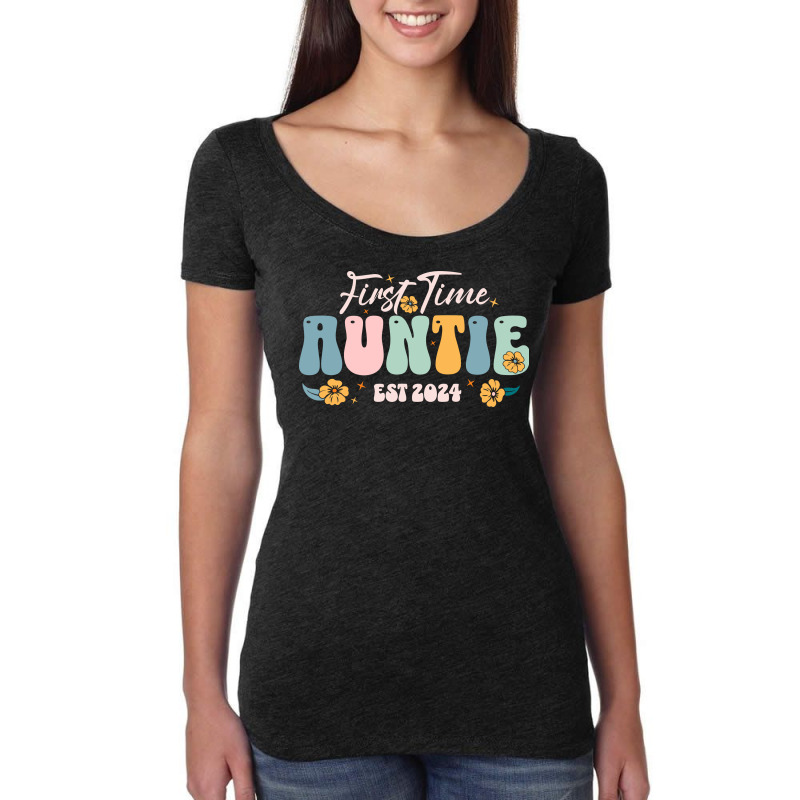 First Time Auntie Est 2024 - New Aunt Pregnancy Women's Triblend Scoop T-shirt by T-shirts+ | Artistshot