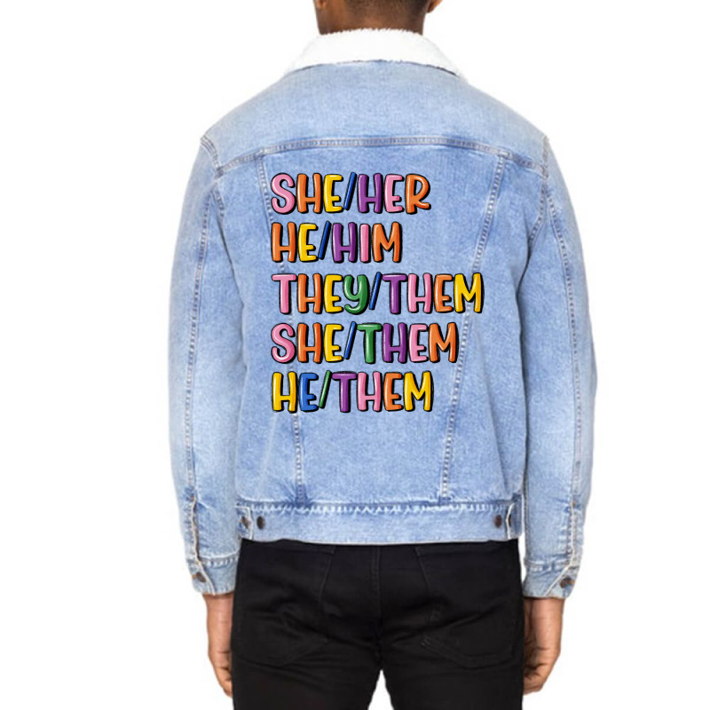 Lgbtq Pronouns Unisex Sherpa-lined Denim Jacket | Artistshot