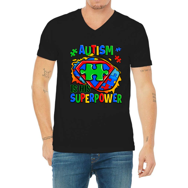 Autism Is His Superpower Ripped V-neck Tee | Artistshot