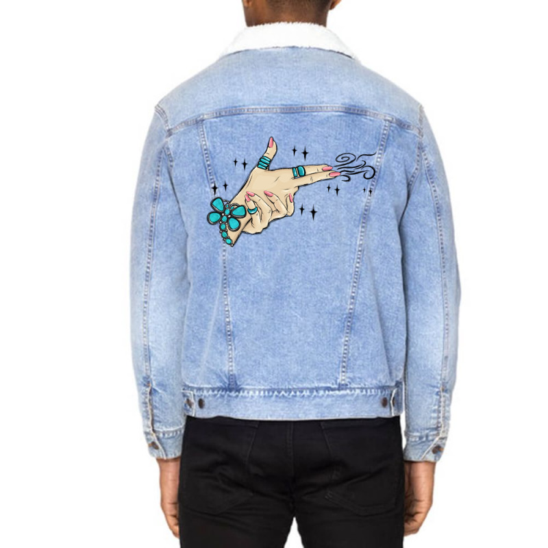 Western Turquoise Gun Hand Unisex Sherpa-lined Denim Jacket | Artistshot