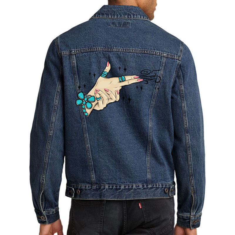 Western Turquoise Gun Hand Men Denim Jacket | Artistshot