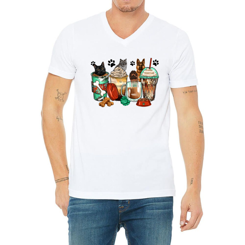 German Shepherd Black And Grey Cat Coffee Cups V-neck Tee | Artistshot