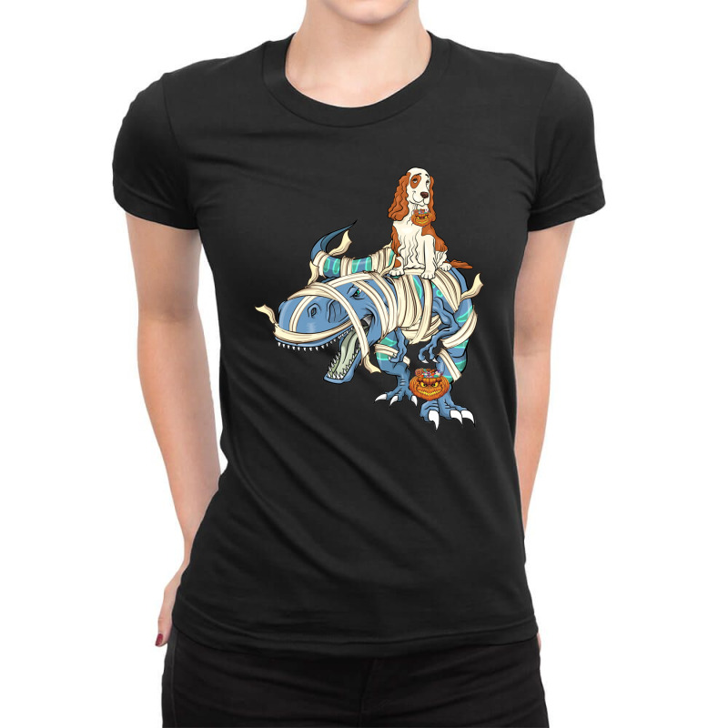 Cocker Spaniel Riding Dinosaur Halloween Dog Ladies Fitted T-Shirt by NapetArt | Artistshot