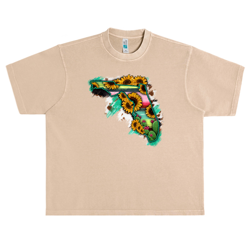 Florida Map With Sunflower And Serape Cactus Urban Heavy T-shirt | Artistshot