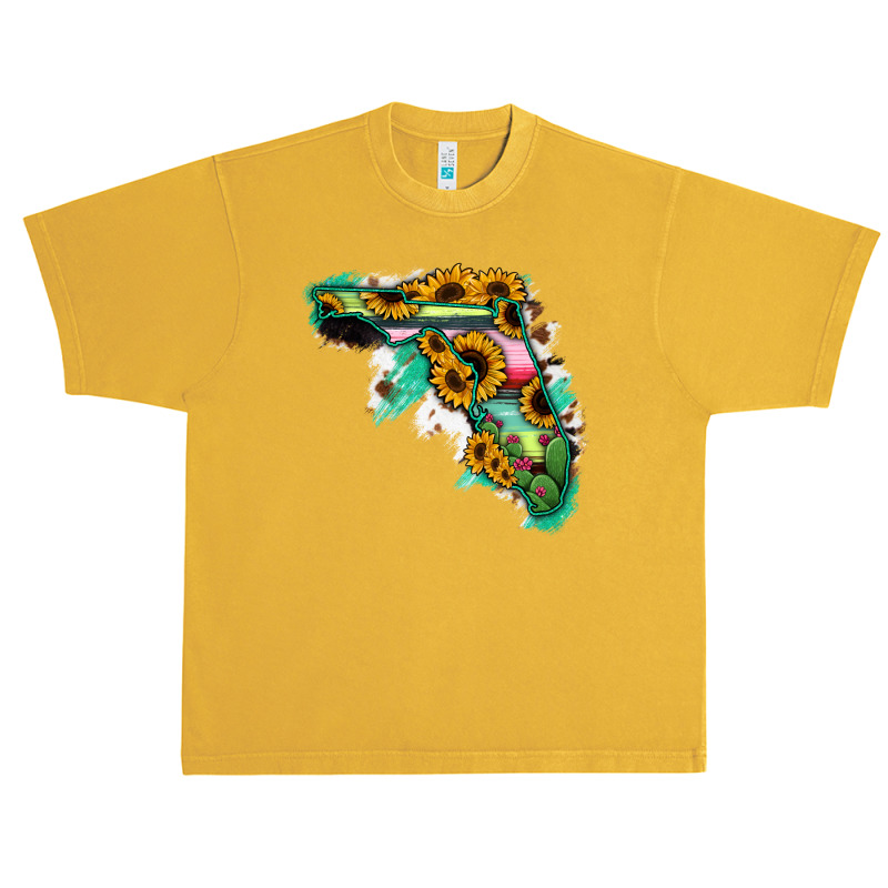 Florida Map Sunflower Cactus Serape Urban Heavy T-shirt | Artistshot