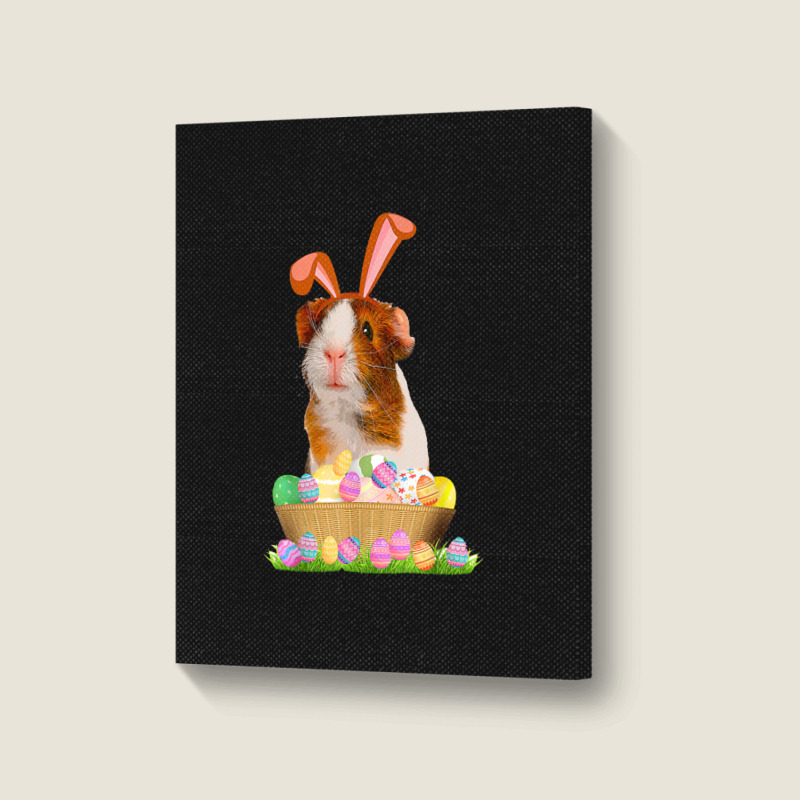 Funny Guinea Pig With Cute Bunny Ears Easter Day Eggs Basket Portrait Canvas Print | Artistshot