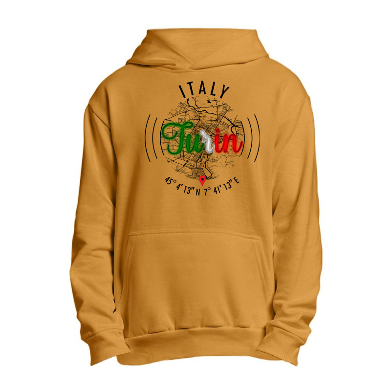 Turin Italy Road Map Art - Earth Tones Urban Pullover Hoodie | Artistshot