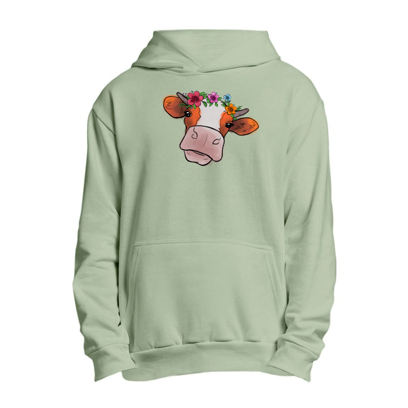 Cow With Flowers Urban Pullover Hoodie | Artistshot