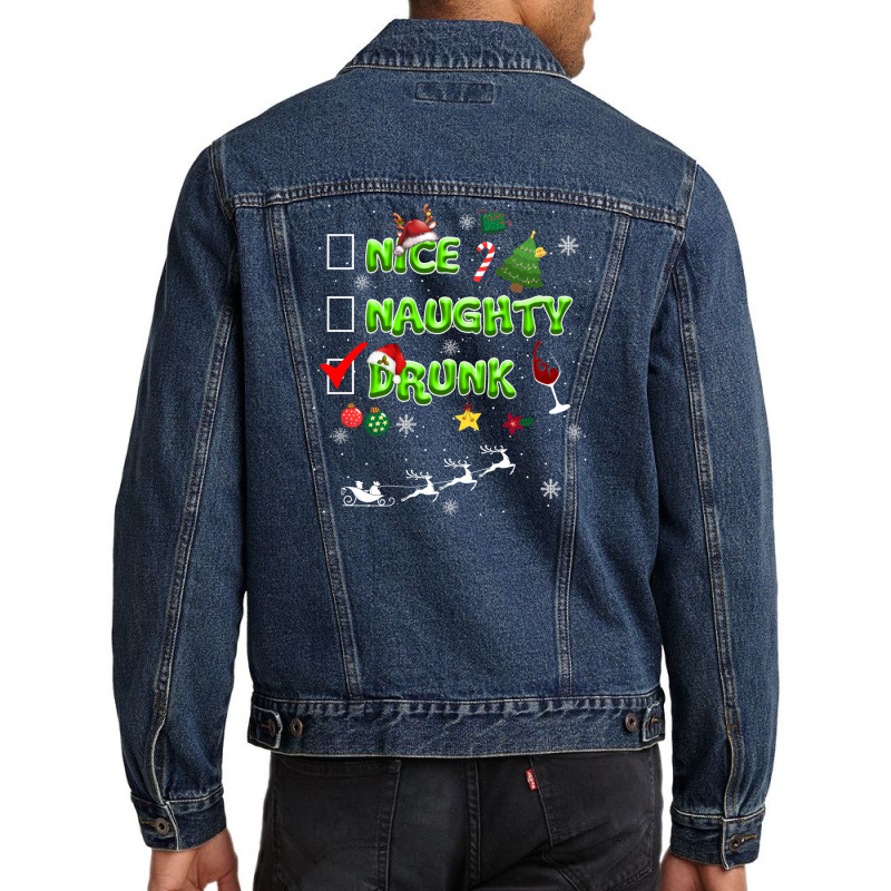 Nice Naughty Drunk Check Funny Christmas Cute Gifts Men Denim Jacket | Artistshot