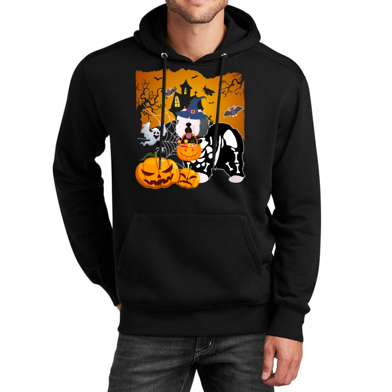 Old English Sheepdog Skeleton Halloween Happy Pumpkin Unisex Hoodie | Artistshot