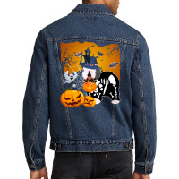 Old English Sheepdog Skeleton Halloween Happy Pumpkin Men Denim Jacket | Artistshot