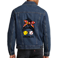 Womens Mom Life Softball Baseball Mothers Day Messy Bun Men Denim Jacket | Artistshot