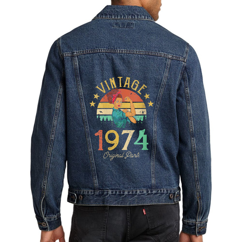 Womens Vintage 1974 Made In 1974 47th Birthday 47 Years Old V Neck T S Men Denim Jacket | Artistshot