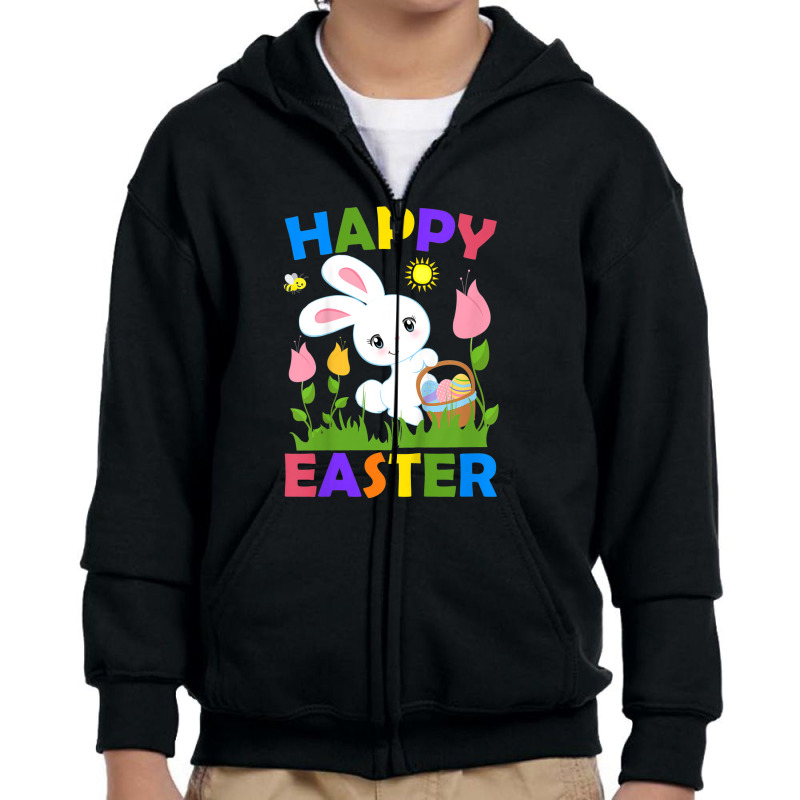 Kids Happy Easter Bunny Egg Basket Honeybee Flower Christian Girl Youth Zipper Hoodie | Artistshot