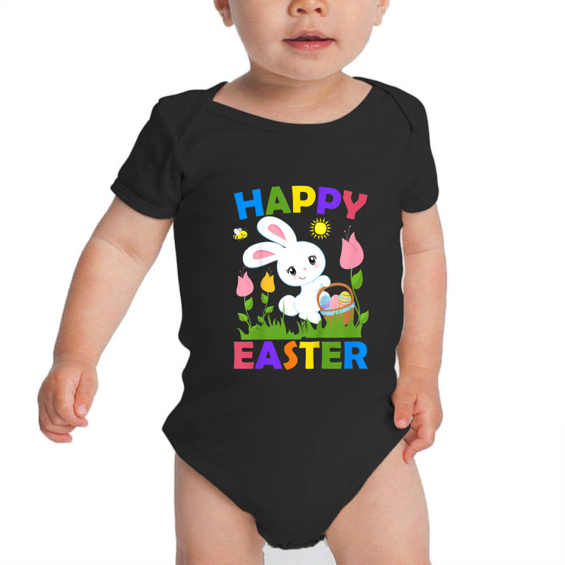 Kids Happy Easter Bunny Egg Basket Honeybee Flower Christian Girl Baby Bodysuit | Artistshot