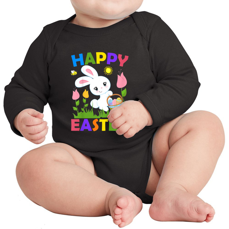 Kids Happy Easter Bunny Egg Basket Honeybee Flower Christian Girl Long Sleeve Baby Bodysuit | Artistshot