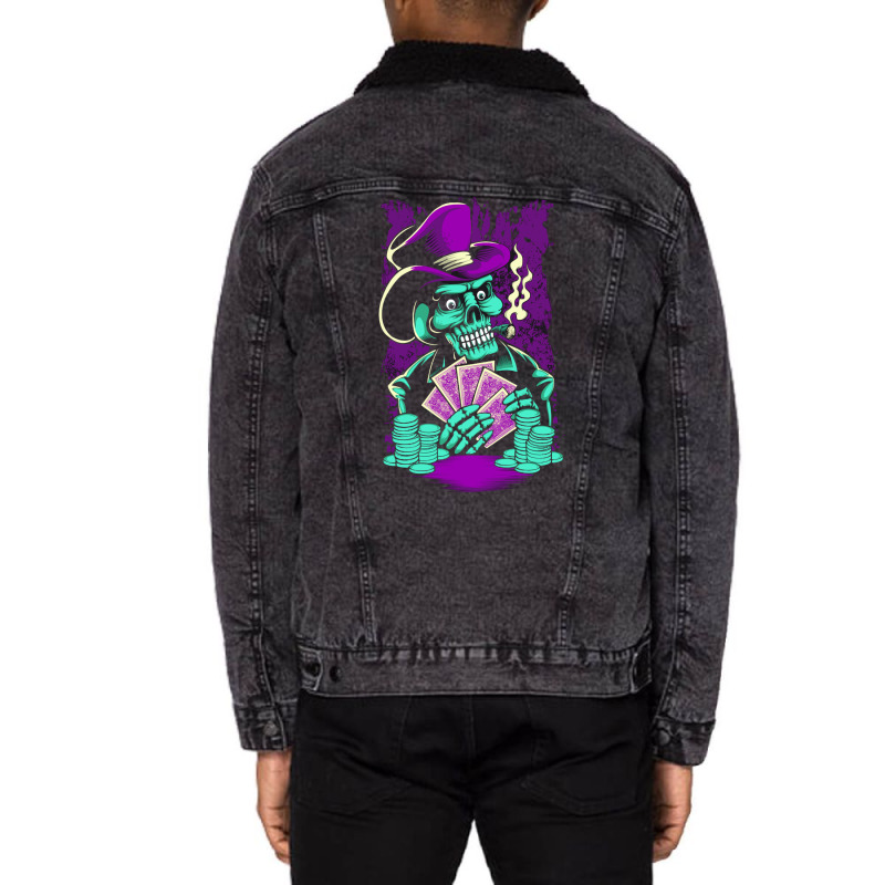 Skull Playing Poker Unisex Sherpa-lined Denim Jacket | Artistshot