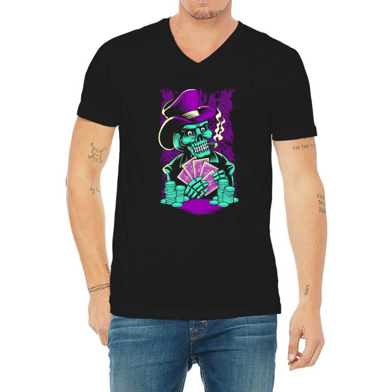 Skull Playing Poker V-neck Tee | Artistshot