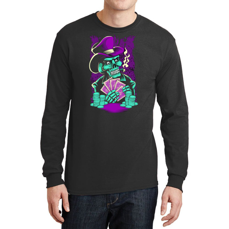 Skull Playing Poker Long Sleeve Shirts | Artistshot