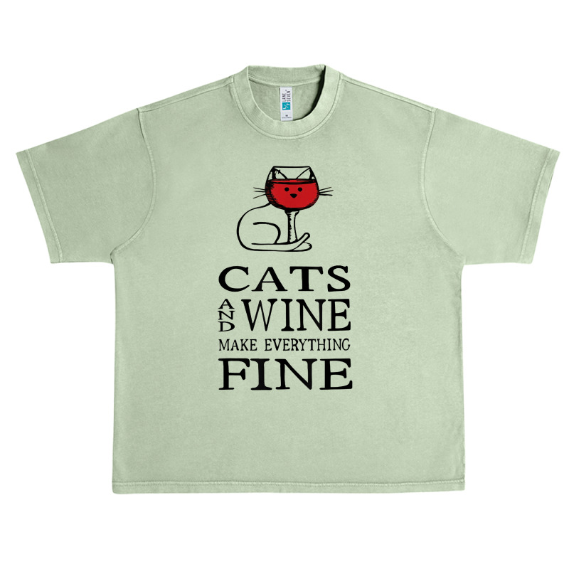 Cats And Wine Make Everything Fine   Cats And Wine Funny T Shirt Urban Heavy T-shirt | Artistshot