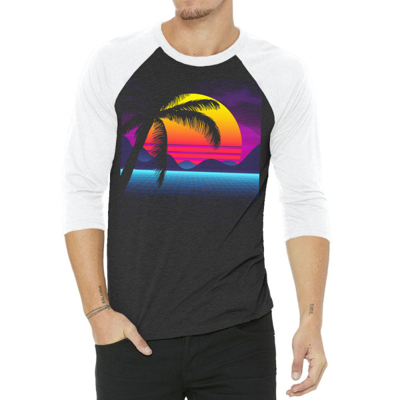 Synthwave T  Shirt Classic Palm Tree Sunset Synthwave T  Shirt 3/4 Sleeve Shirt by victorycanola | Artistshot