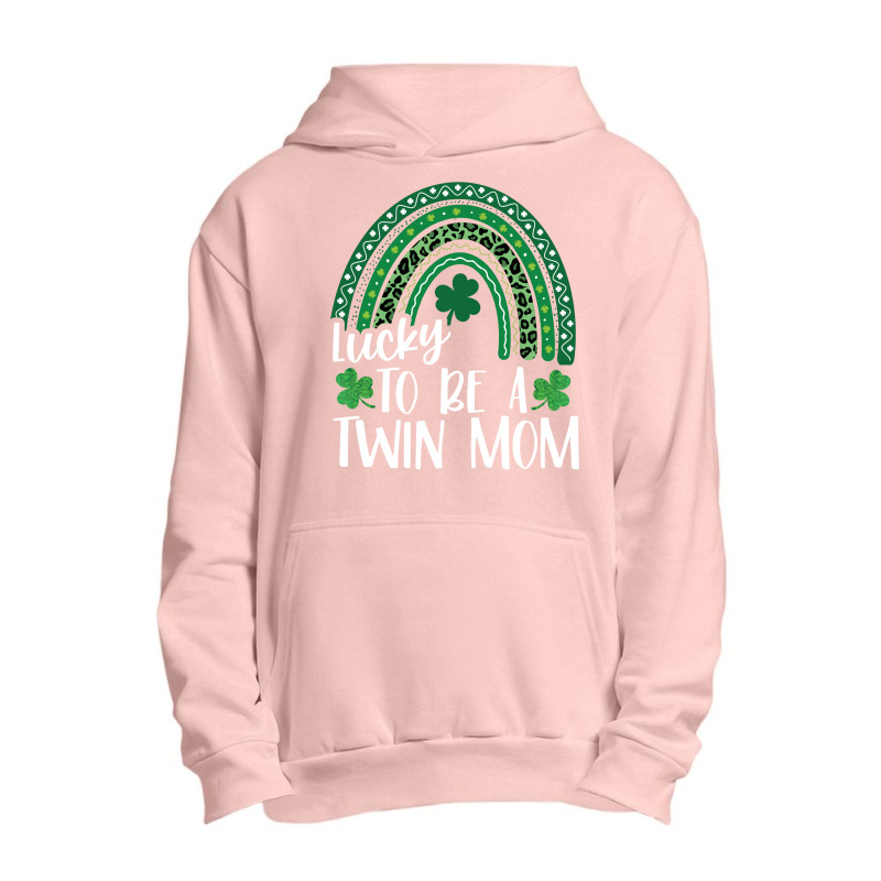 Lucky To Be A Twin Mom St Patrick's Day Leopard Rainbow Long Sleeve T Urban Pullover Hoodie | Artistshot