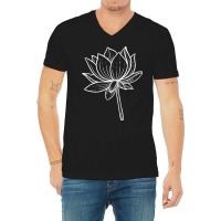 Lotus White Line Art V-neck Tee | Artistshot