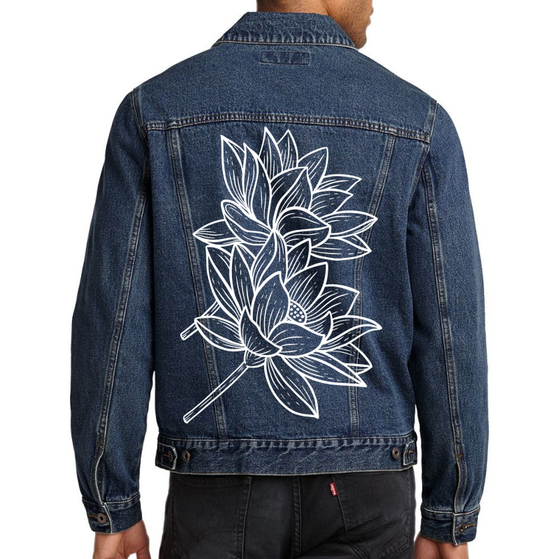 Many Lotus Flower White Art Men Denim Jacket | Artistshot