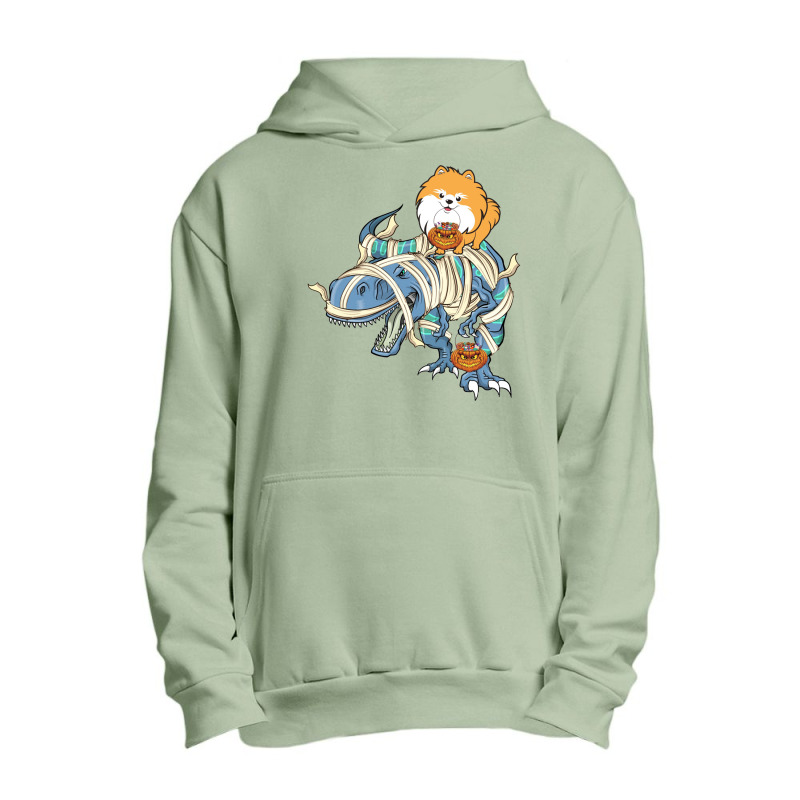 Pomeranian Riding Dinosaur Halloween Dog Urban Pullover Hoodie | Artistshot