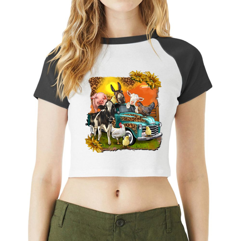 Farm Truck With Farm Animals Raglan Crop Top by texasbilliewilder | Artistshot