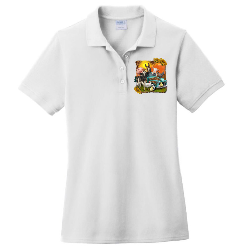 Farm Truck With Farm Animals Ladies Polo Shirt by texasbilliewilder | Artistshot