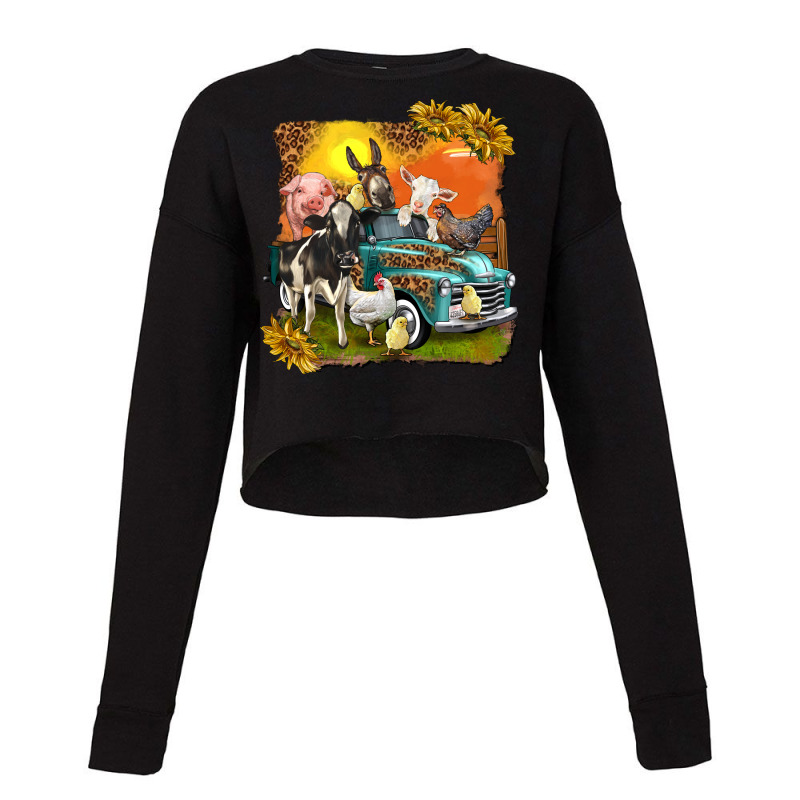 Farm Truck With Farm Animals Cropped Sweater by texasbilliewilder | Artistshot