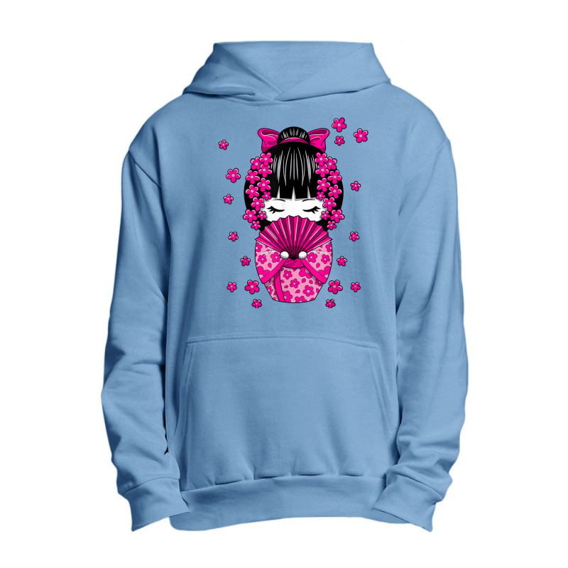 Kawaii Kokeshi Doll With Japanese Cherry Blossom Flowers T Shirt Urban Pullover Hoodie | Artistshot