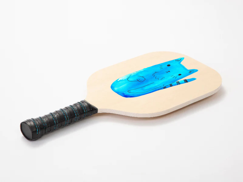 Striped Tail Blue Watercolor Cat Pickleball Paddle | Artistshot