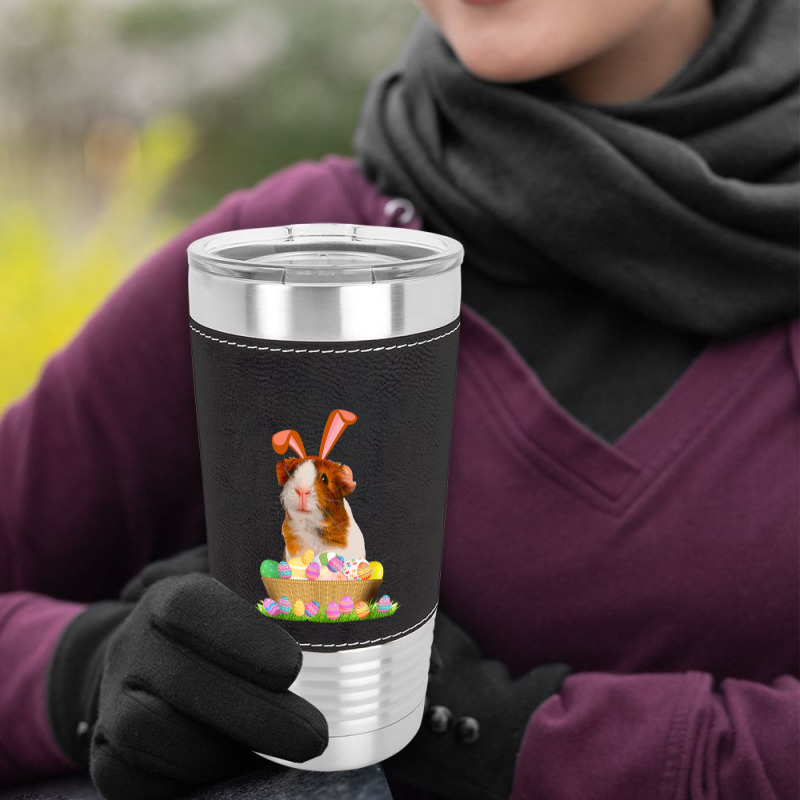 Funny Guinea Pig With Cute Bunny Ears Easter Day Eggs Basket Leatherette Tumbler | Artistshot