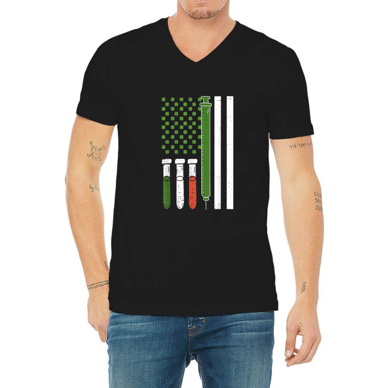 American Flag Irish Nurse Syringe Shamrock St Patricks Day V-neck Tee | Artistshot