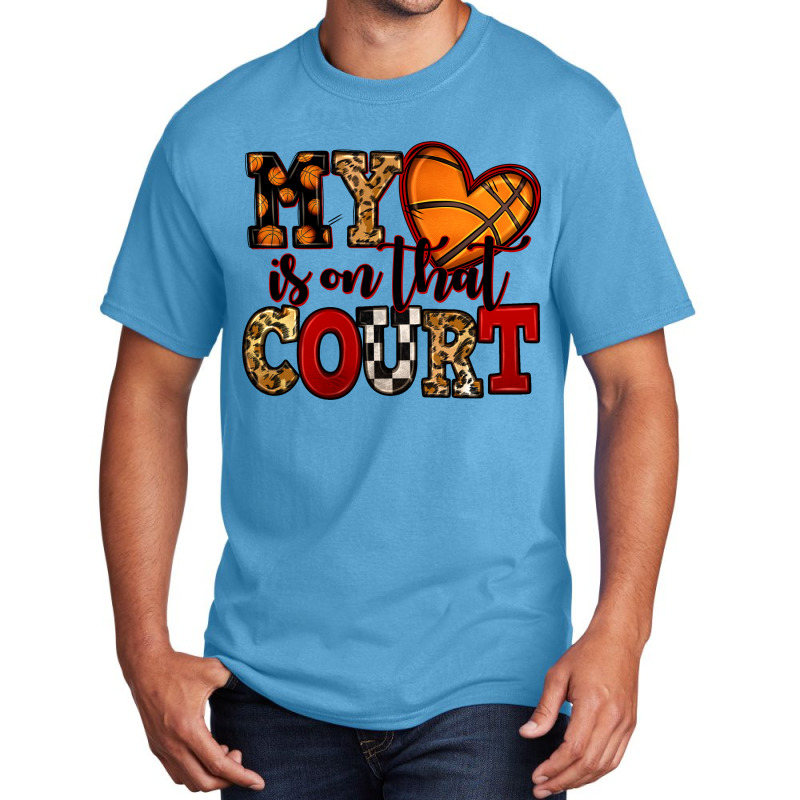 My Heart Is On That Court Basketball Red And Black Basic T-shirt | Artistshot