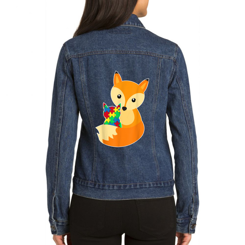 Baby Fox Love Puzzle Piece Animal Cool Autism Awareness Gift Ladies Denim Jacket by Yuh2105 | Artistshot