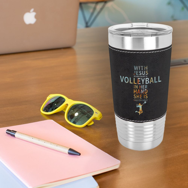 Volleyball Sport Lover In Her Hand Jesus In Her Heart Leatherette Tumbler | Artistshot