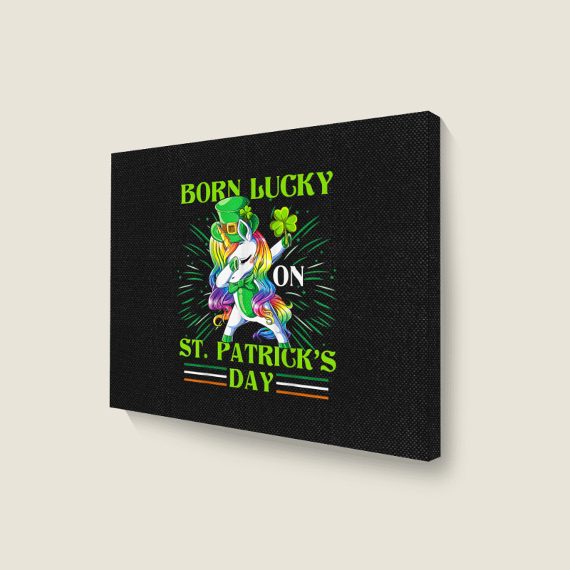 Born Lucky On St Patricks Day Girl St Patrick's Day Unicorn Landscape Canvas Print | Artistshot