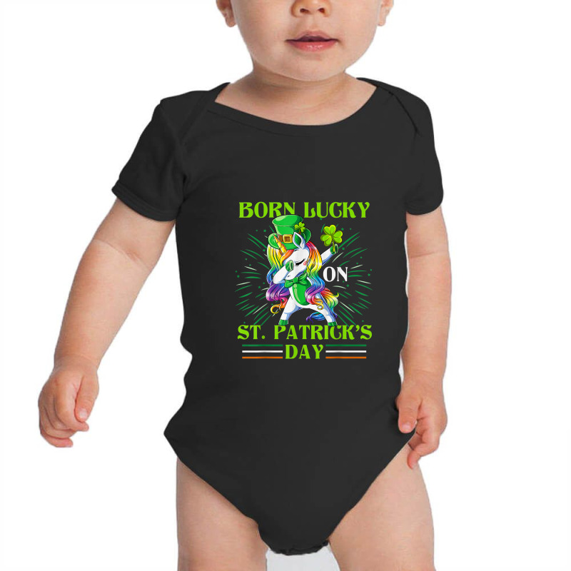 Born Lucky On St Patricks Day Girl St Patrick's Day Unicorn Baby Bodysuit | Artistshot