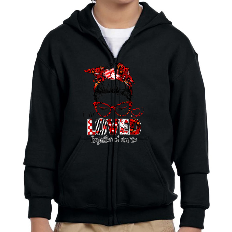 Messy Bun Hair One Loved Registered Nurse Valentine's Day Youth Zipper Hoodie | Artistshot