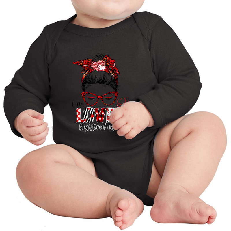 Messy Bun Hair One Loved Registered Nurse Valentine's Day Long Sleeve Baby Bodysuit | Artistshot