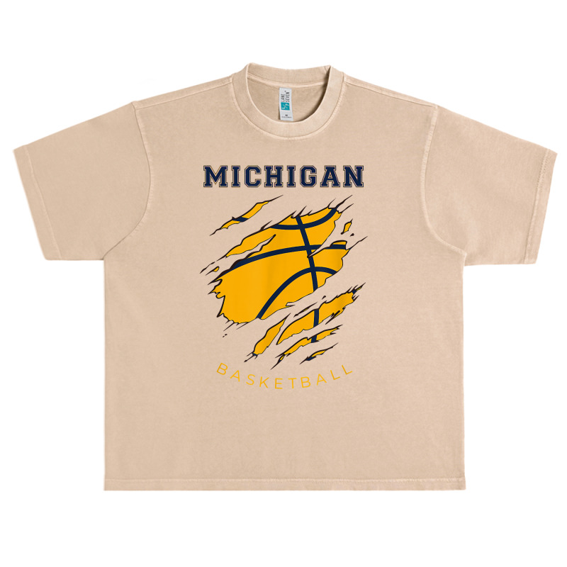 Mi The Wolverine State Distressed Michigan Basketball Hoops T Shirt Urban Heavy T-shirt | Artistshot