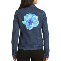 Blue Anemone Flower Painting Red Green Flower Red Green Abstract Water Ladies Denim Jacket | Artistshot