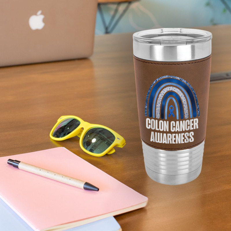 Colon Cancer Awareness Blue Ribbon And Rainbow Trending T Shirt Leatherette Tumbler | Artistshot