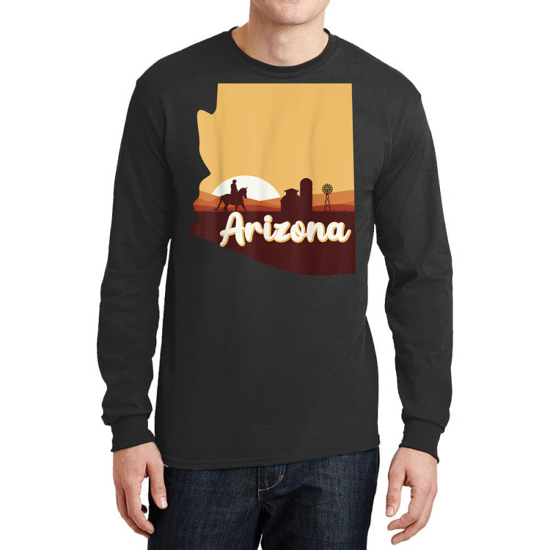 Arizona Map Horse Riding Cowboy Barn Windmill Souvenirs T Shirt Long Sleeve Shirts | Artistshot