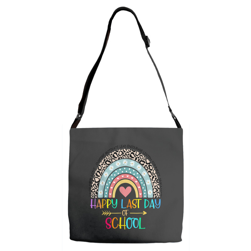 Happy Last Day Of School Teacher Student Graduation Rainbow 357 Adjustable Strap Totes | Artistshot