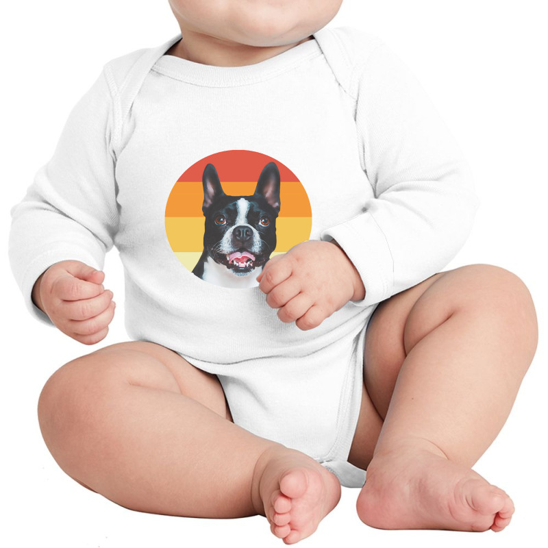 Boston Terrier Vintage Retro Face Dog Long Sleeve Baby Bodysuit | Artistshot